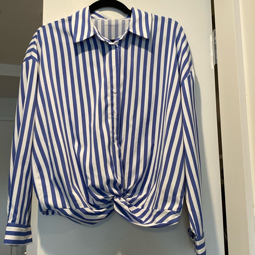 Karl Marc John Blue and White Striped Blouse